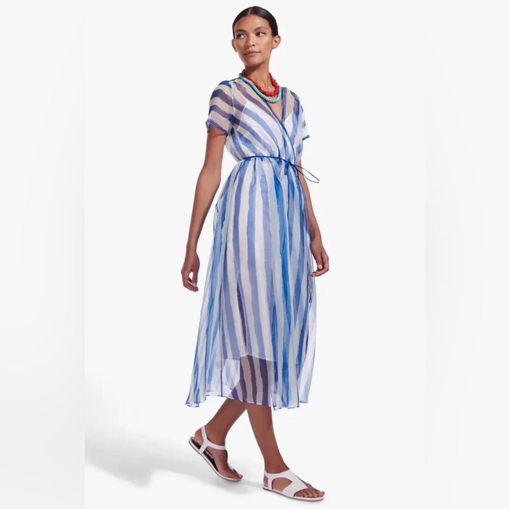 STAUD Blue and White Striped Sheer Midi Dress NWT - Picture 10 of 16